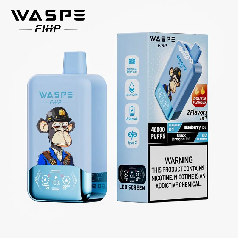 Waspe-FIHP-40000-Puffs-40K-Einweg-Vape-Großhandel-Blaubeere-Eis-Schwarz-Drache-Eis
