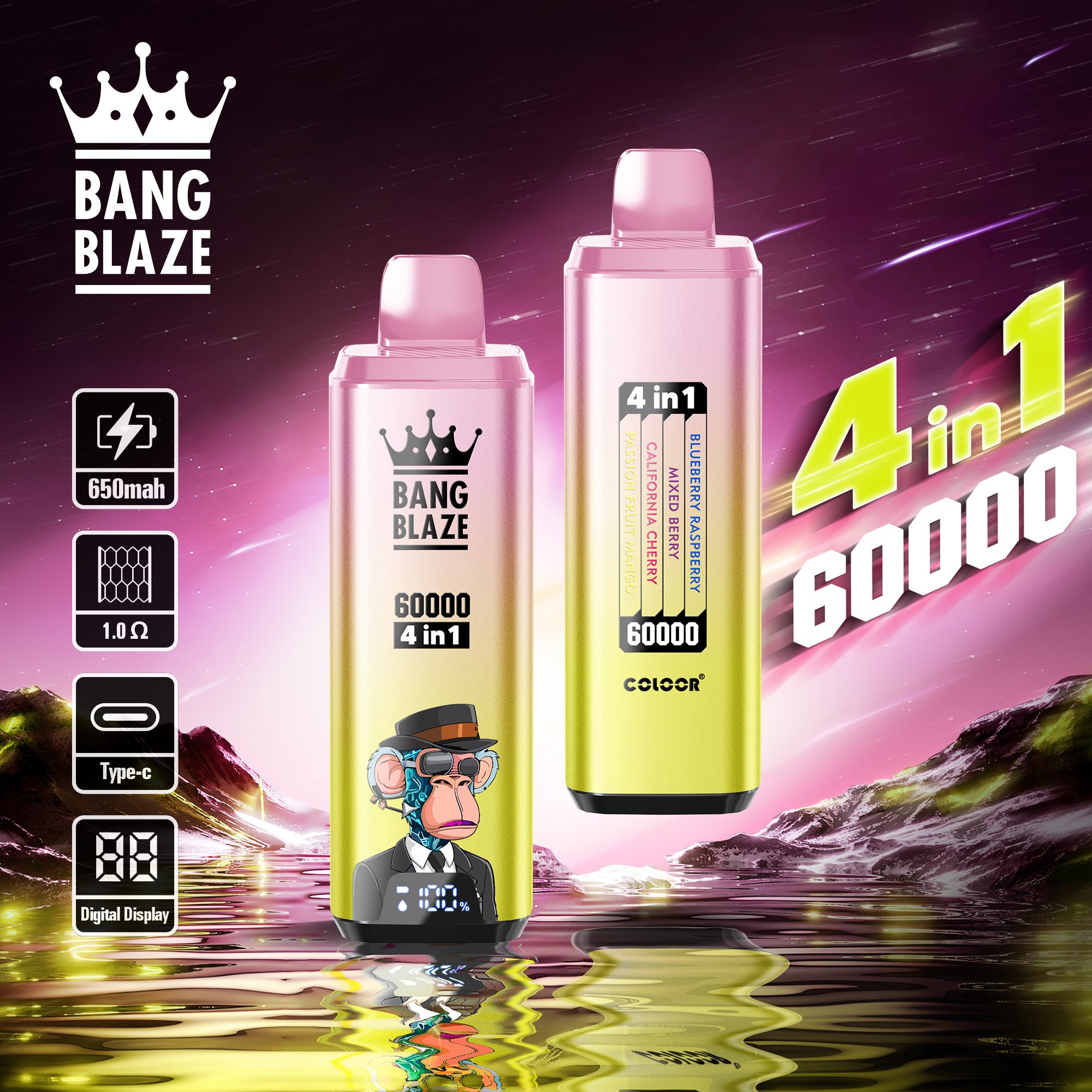 Bang Blaze 4in1 60000 Puffs disposable vape, all four flavors displayed-05