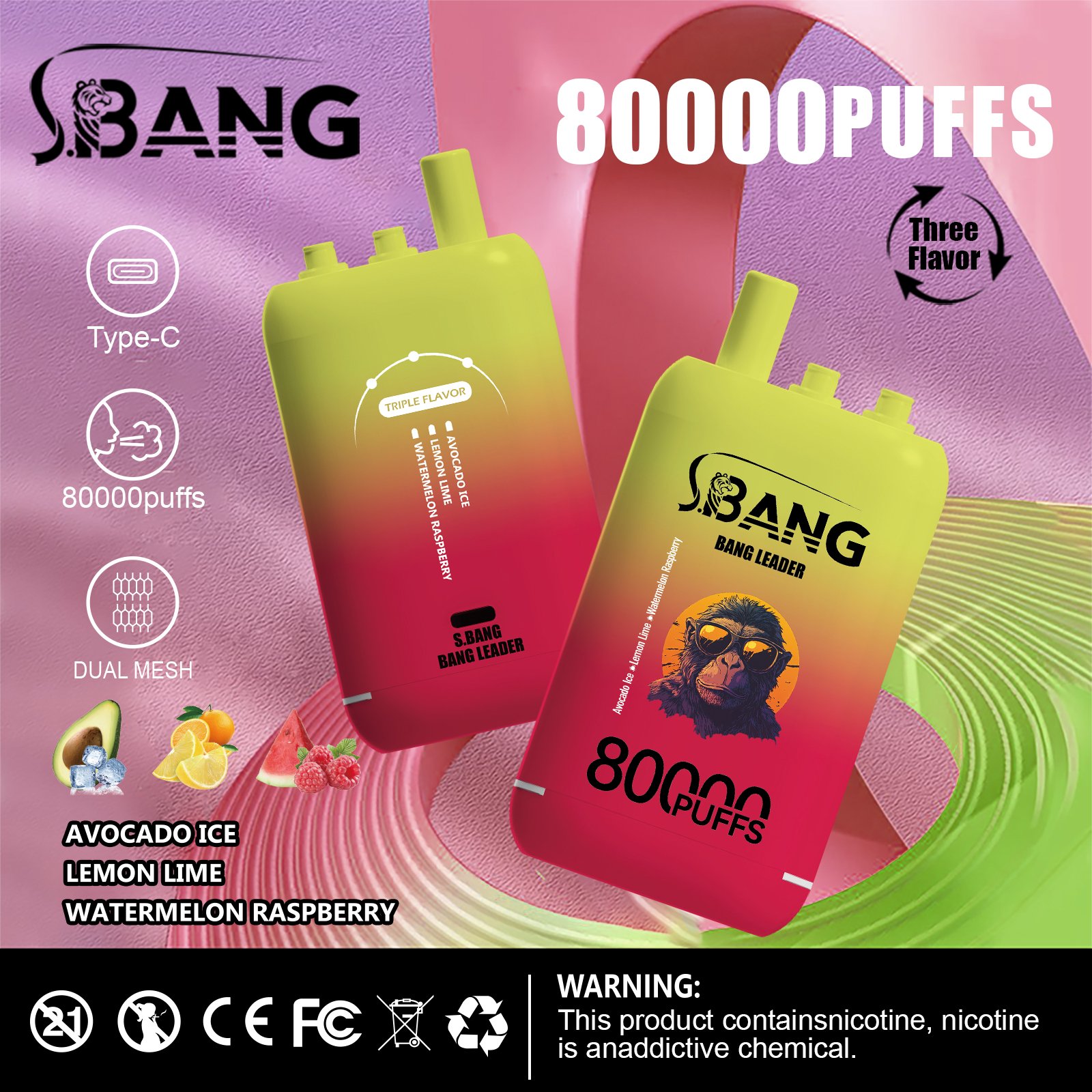 bang-leader-80000-3in1-avocado-ice-lemon-lime-watermelon-raspberry-flavor-picture