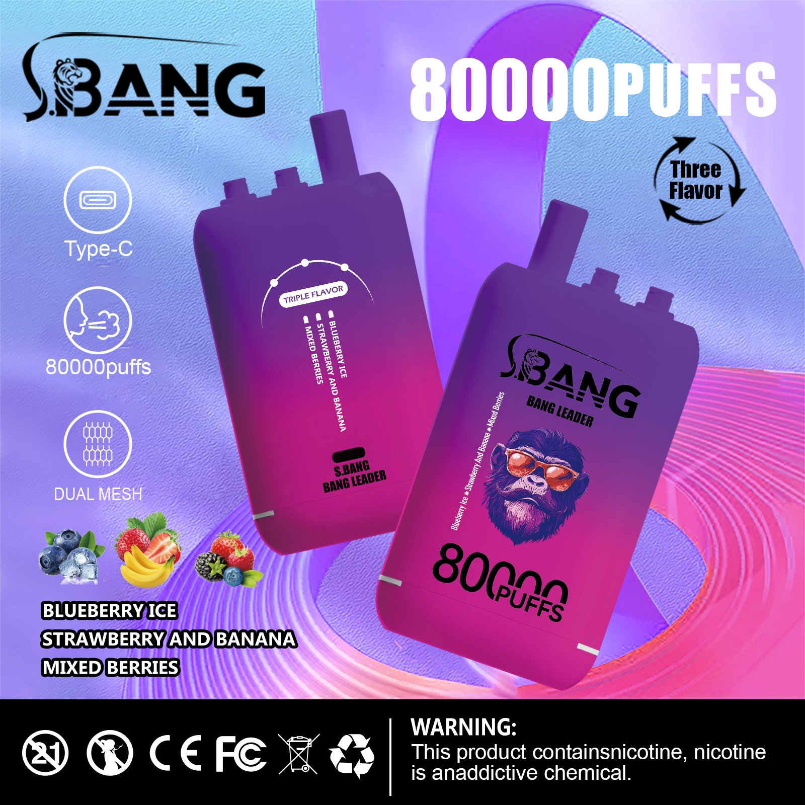 bang-leader-80000-3in1-blueberry-ice-strawverry-banana-mixed-berries-flavor-picture