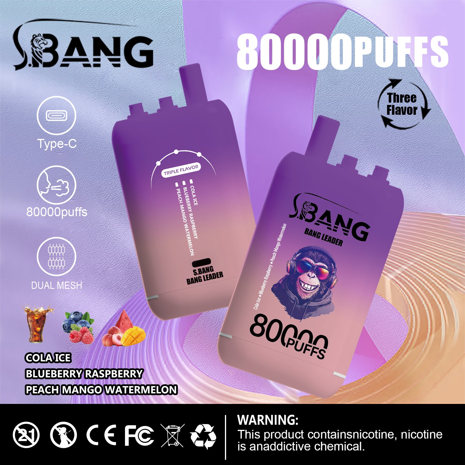 bang-leader-80000-3in1-cola-ice-blueberry-raspberry-peach-mango-watermelon-flavor-picture