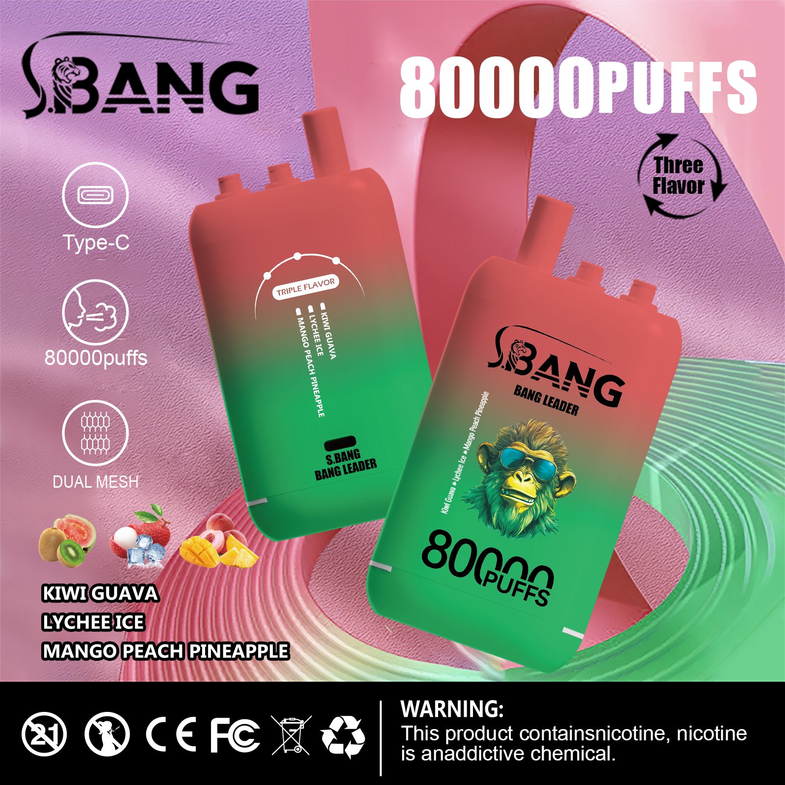 bang-leader-80000-3in1-kiwi-guava-lychee-eis-mango-pfirsich-ananas-geschmack-bild