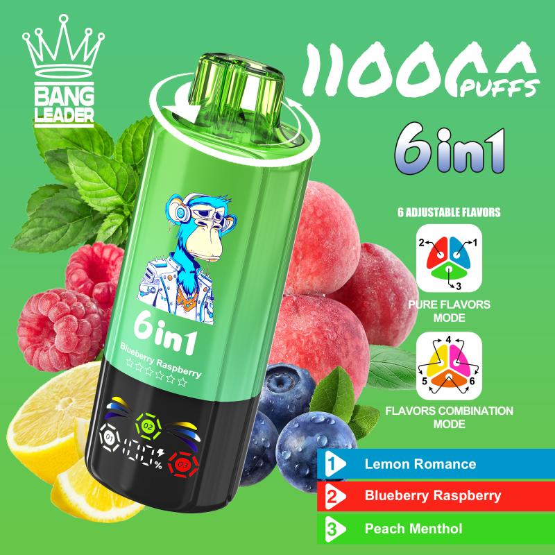Bang Leader Puffs 6 In 1 Flavor Lemon Romance Blueberryiraspberry Peach Menthol Disposable Vape Device