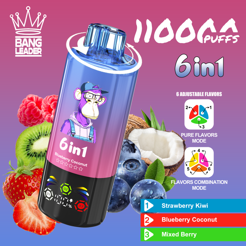 Bang Leader Puffs 6 In 1 Flavor Strawberry Kiwi Mixed Berry Disposable Vape Device