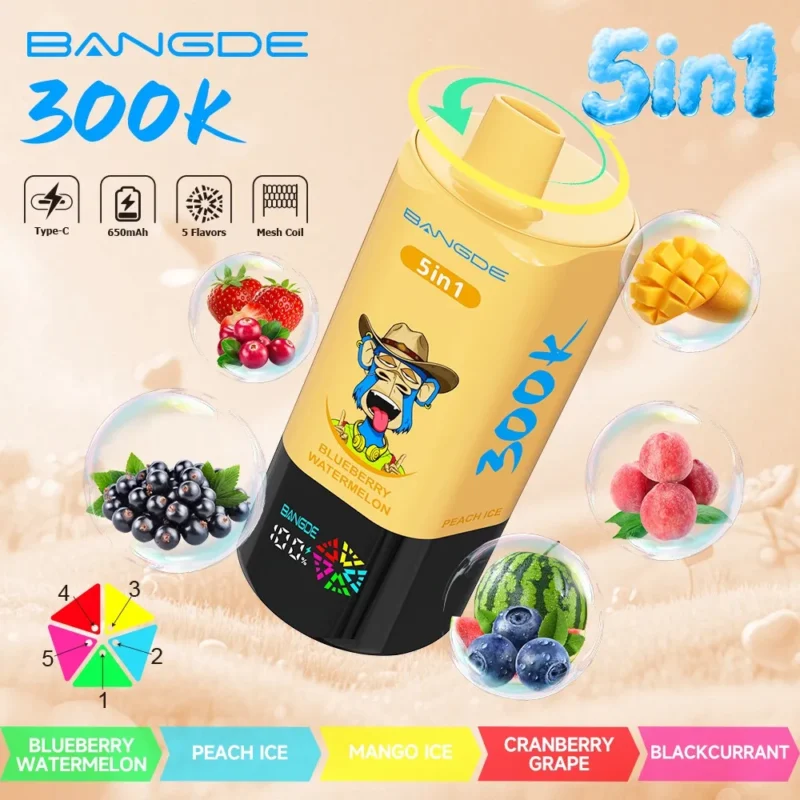 Bangde Puffs Vape 5in1 Flavor Blueberry Watermelon Peach Ice Mango Cranberry Grape Blackcurrant