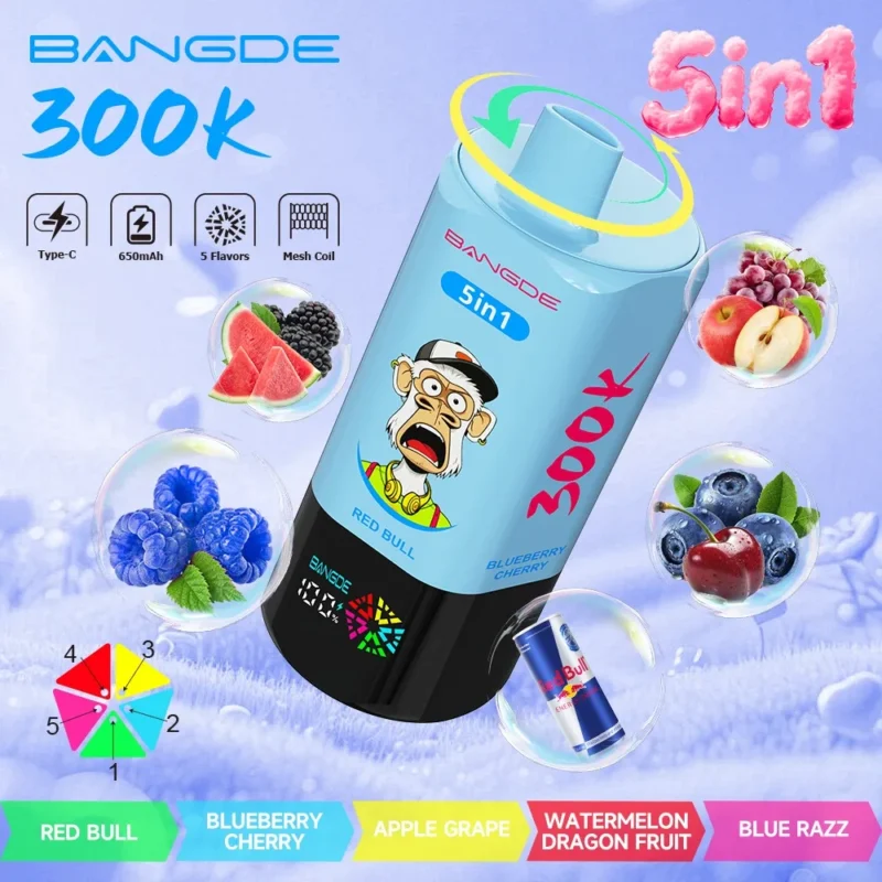 Bangde Puffs Vape 5in1 Flavor Red Bull Blueberry Cherry Apple Grape Watermelon Dragon Fruit Blue Razz