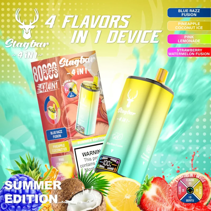 Vapemaison Stag Bar 4in1 80k Puffs Blue Razz Fusion Pineapple Coconut Ice Pink Lemonade Strawberry Watermelon