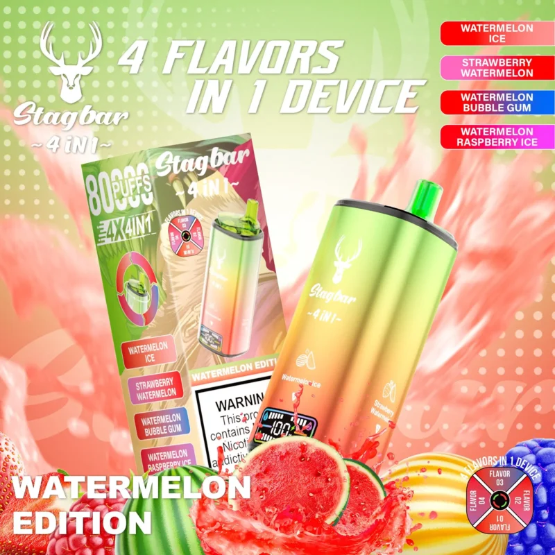 Vapemaison Stag Bar 4in1 80k Puffs Watermelon Ice Strawberry Bubble Gum Raspberry