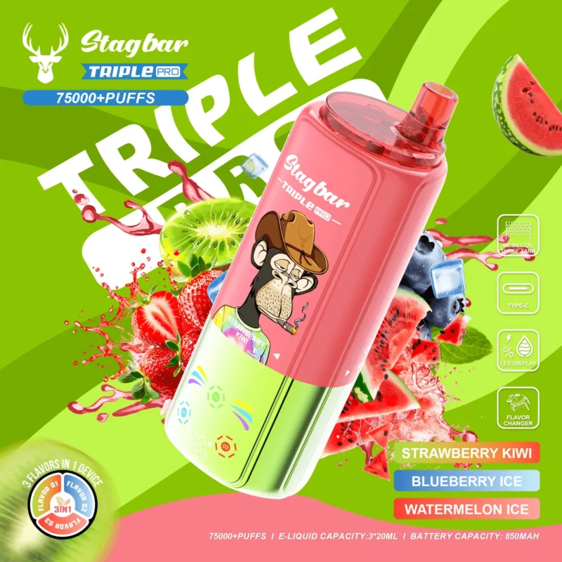 Vapemaison Stag Bar Triple Pro Puffs Strawberry Kiwi Blueberry Ice Watermelon