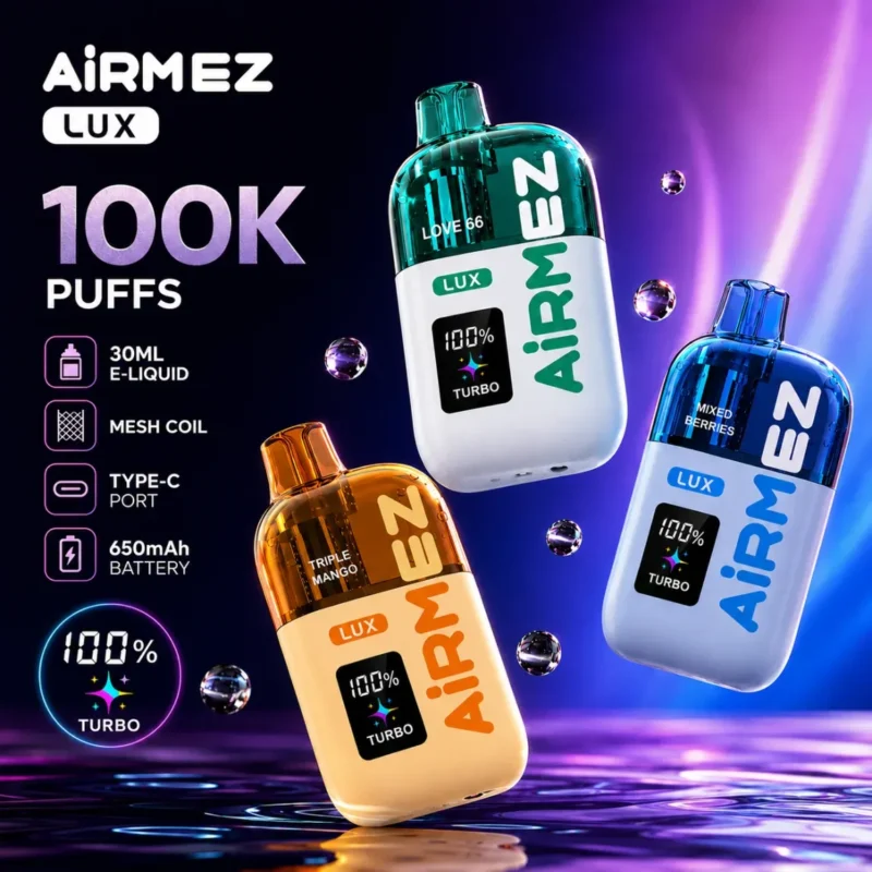 Airmez Lux 100K Puffs 3 Product Display - Disposable Vape VapeMaison