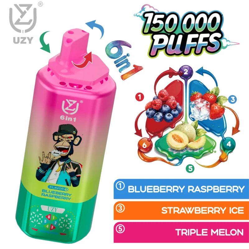 UZY 6-in-1 150K Puffs Blueberry Raspberry Strawberry Ice Triple Melon Flavor - VapeMaison