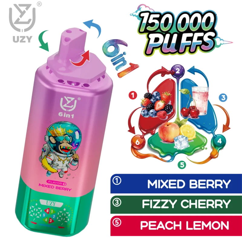 UZY 6-in-1 150K Puffs Mixed Berry Fizzy Cherry Peach Lemon Flavor - VapeMaison