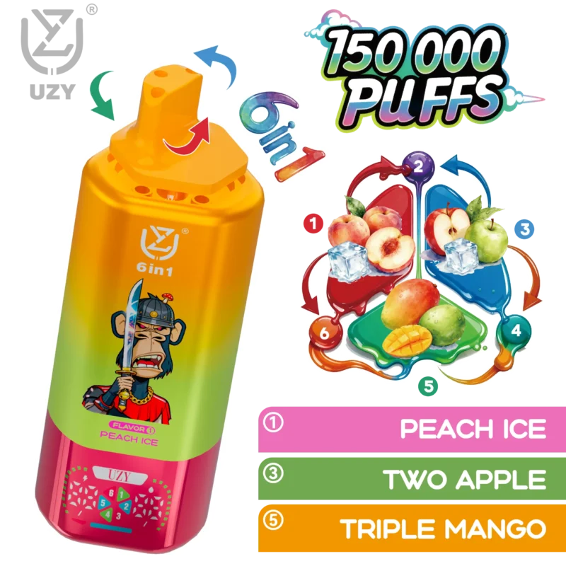 UZY 6-in-1 150K Puffs Peach Ice Two Apple Triple Mango Flavor - VapeMaison