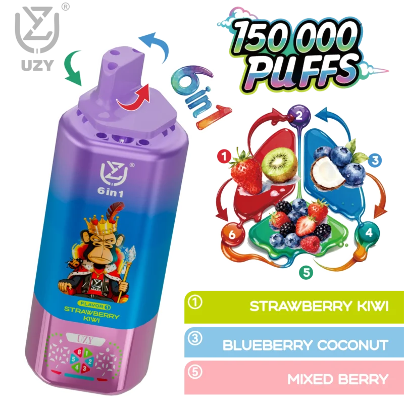 UZY 6-in-1 150K Puffs Strawberry Kiwi Blueberry Coconut Mixed Berry Flavor - VapeMaison