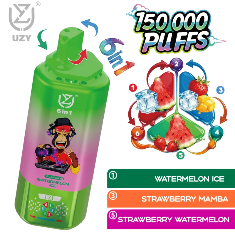 UZY 6-in-1 150K Puffs Watermelon Ice Strawberry Mamba Strawberry Watermelon Flavor - VapeMaison