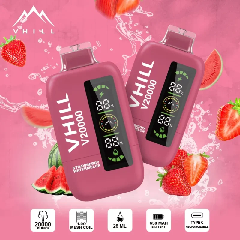 vhill-20000-20k-puffs-vape-smart-screen-mesh-coil-flavor-strawberry-watermelon VHILL 20000 Puffs Strawberry Watermelon Disposable Vape