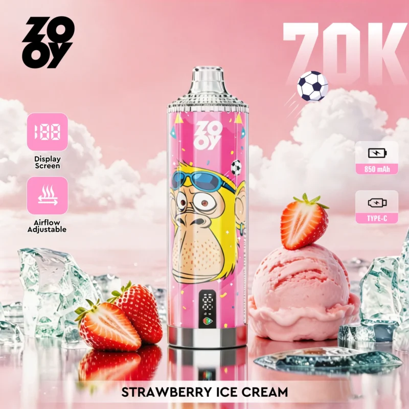zooy-crystal-70000-70k-puffs-disposable-vape-flavor-strawberry-ice-cream Zooy Vape Crystal 70K Strawberry Ice Cream Flavor Disposable Vape - VapeMaison