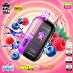 Bang Blaze 250K Blueberry Raspberry disposable vape with dual-chamber flavor adjustment system.