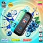 Bang Blaze 250K disposable vape in Blueberry Ice flavor with adjustable Ice, Sour, and Sweet settings.