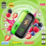 Bang Blaze 250K Mixed Berries disposable vape featuring a 23ml dual-chamber design with customizable Ice, Sour, and Sweet intensity controls.