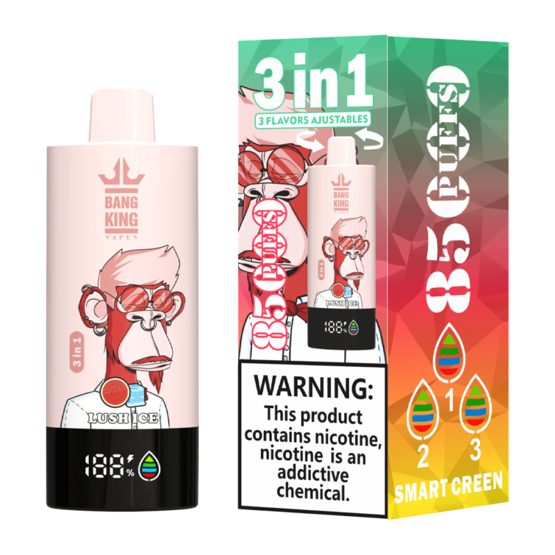 Bang King 85000 Puffs sabor kiwi passion fruit guava lush ice straw