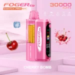 Foger GT 30000 Puffs Switch Pro Kit disposable vape in Cherry Bomb flavor featuring a pink exterior and smart screen.