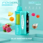 Foger GT 30000 Puffs Switch Pro Kit disposable vape in Blue Rancher B-Pop flavor with smart display and visible tank.