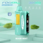 Foger GT 30000 Puffs Switch Pro Kit disposable vape in the Miami Mint flavor, featuring a mint green body and digital smart screen.