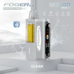 Foger GT Switch Pro Kit disposable vape in Clear flavor, featuring a silver design, smart screen, and visible e-liquid tank.
