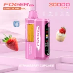 Foger GT Switch Pro Kit disposable vape in Strawberry Cupcake flavor featuring a smart screen and pink design.