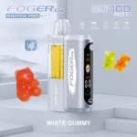 Foger GT 30000 Puffs Switch Pro Kit disposable vape in White Gummy flavor with smart screen and visible e-liquid tank.