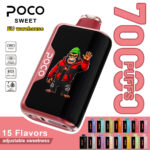 POCO Sweet 70000 disposable vape device featuring a colorful monkey illustration and a prominent 70000 puffs label.