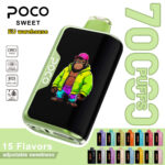 POCO Sweet 70000 disposable vape device in green with a gorilla graphic and various color options shown.