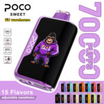 POCO Sweet 70000 rechargeable disposable vape with a purple finish and gorilla graphic.